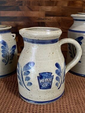 Heinz 57 Blue and Cream Ceramic Stoneware Pitcher